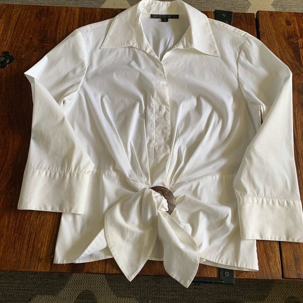 LAFAYETTE 148 Button Down Tie Waist Shirt
